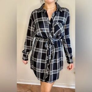 Justify Long Sleeves Plaid Flannel Shirt Dress XL